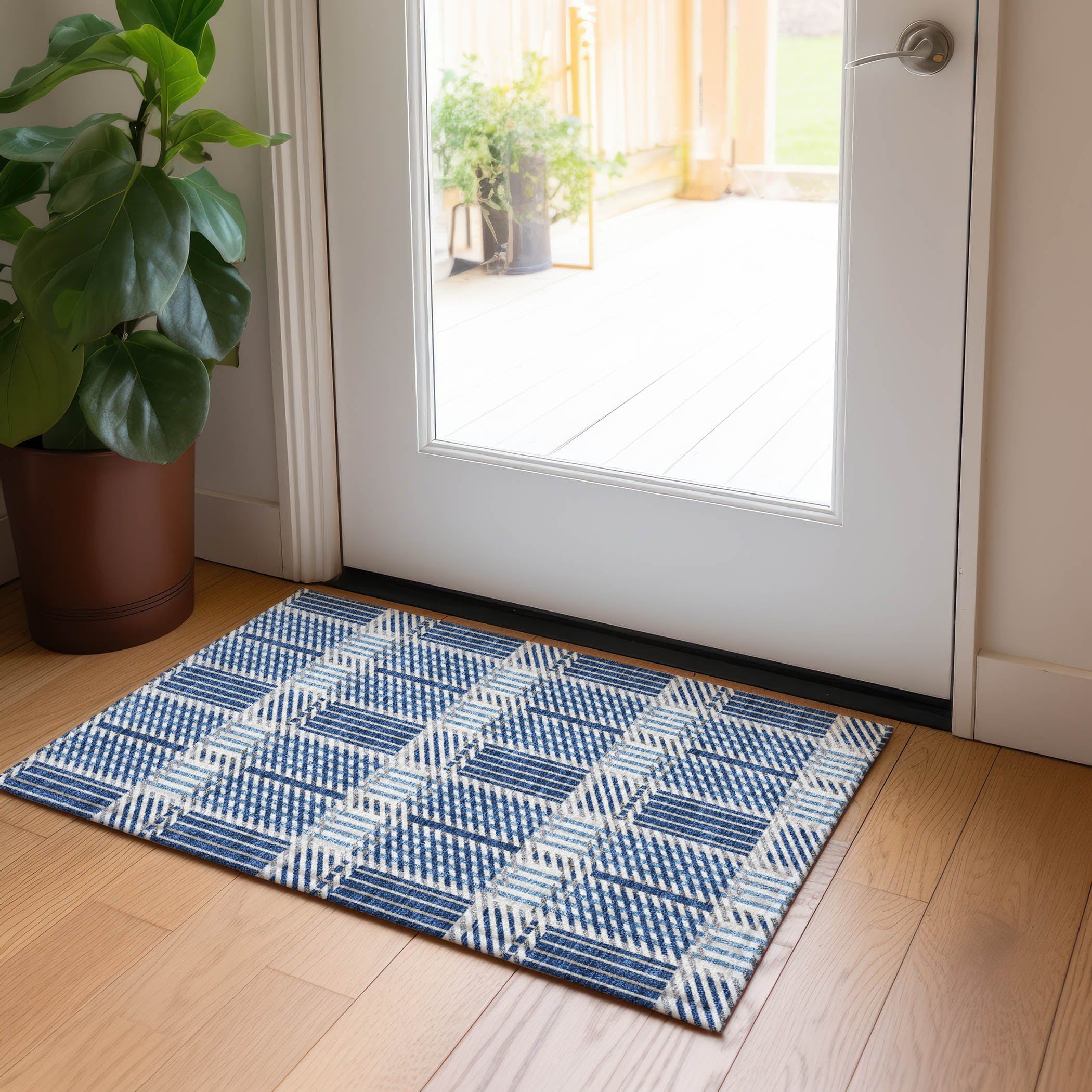 Navy Rectangular Synthetic Washable Indoor/Outdoor Rug 30" x 20"