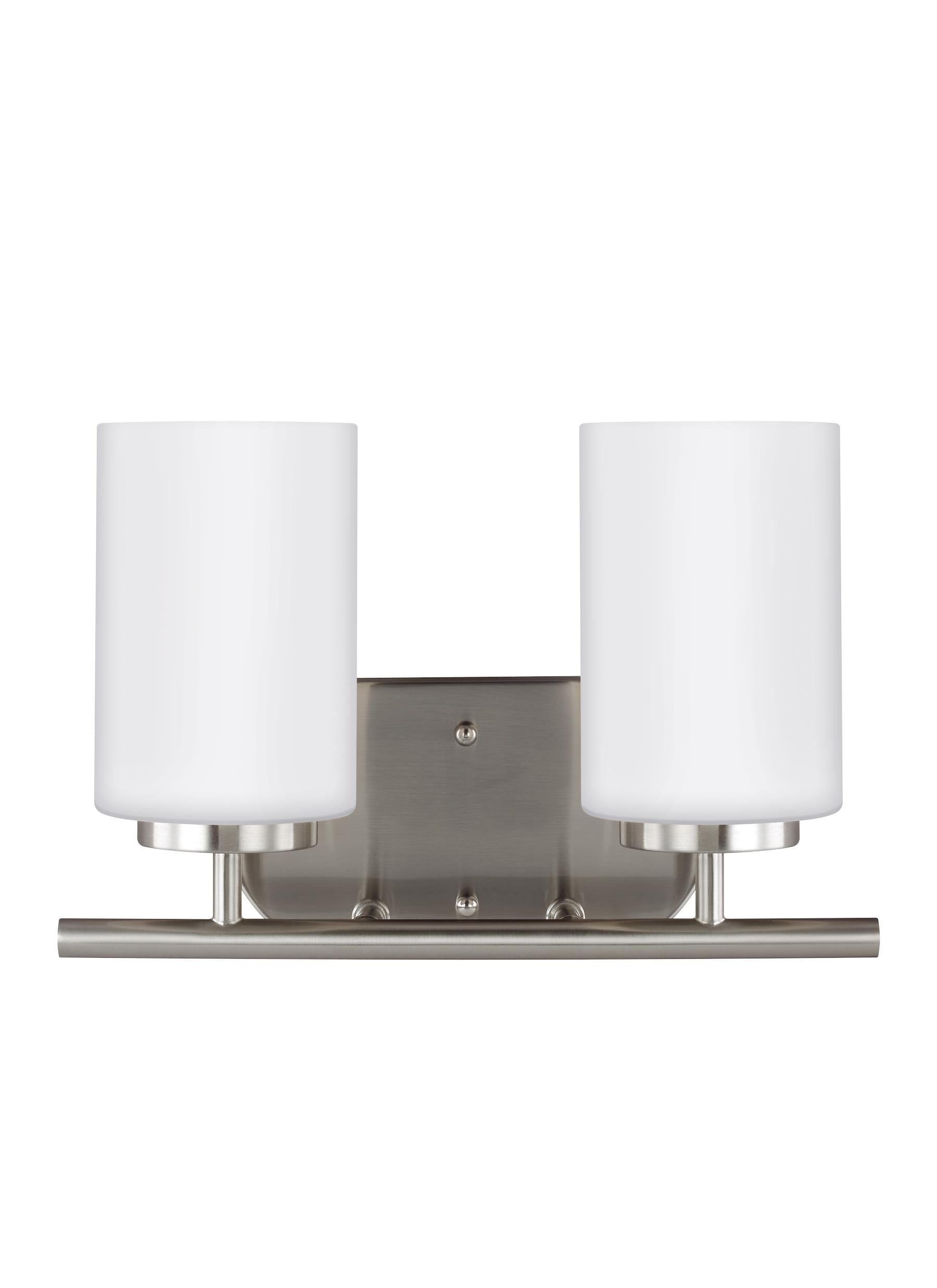 Sleek Brushed Nickel 2-Light Wall Sconce with Opal Etched Glass