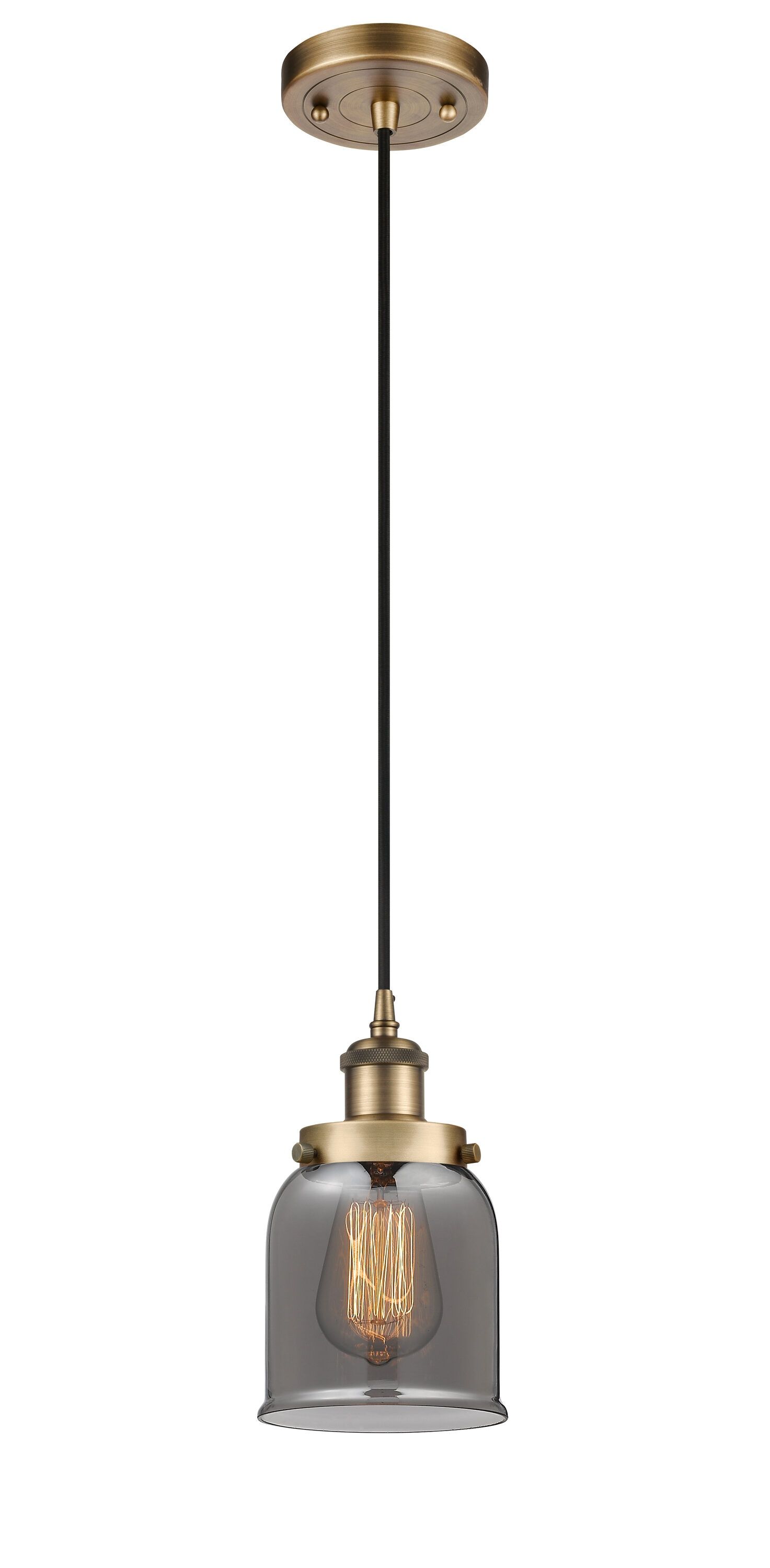 Mini Bell Brushed Brass & Plated Smoke Glass Pendant Light