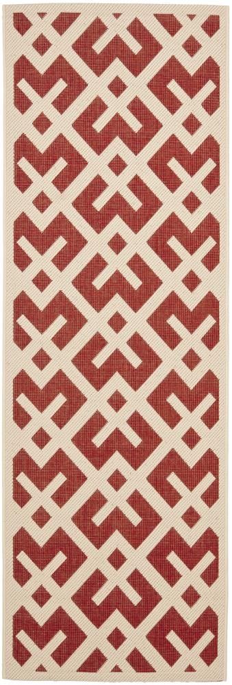 Red and Bone Geometric 2 x 14 ft Indoor/Outdoor Runner Rug