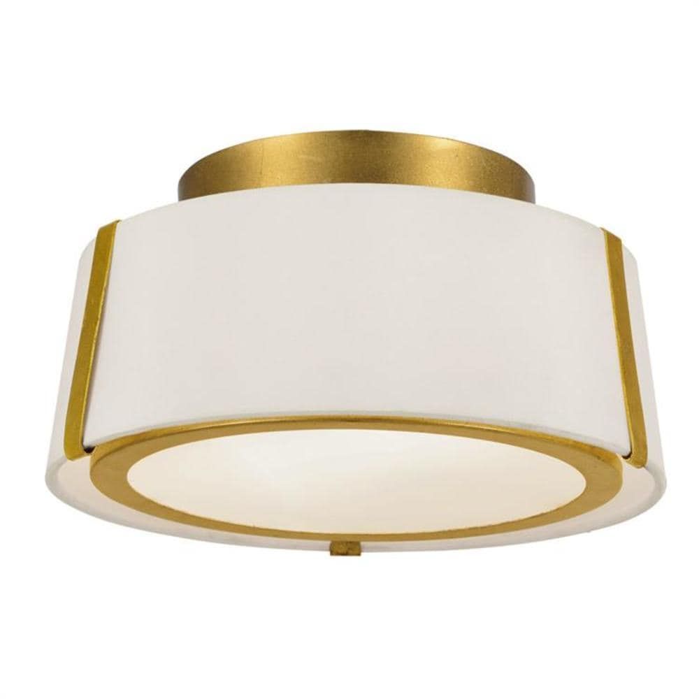 Antique Gold and White Silk Drum LED Ceiling Light