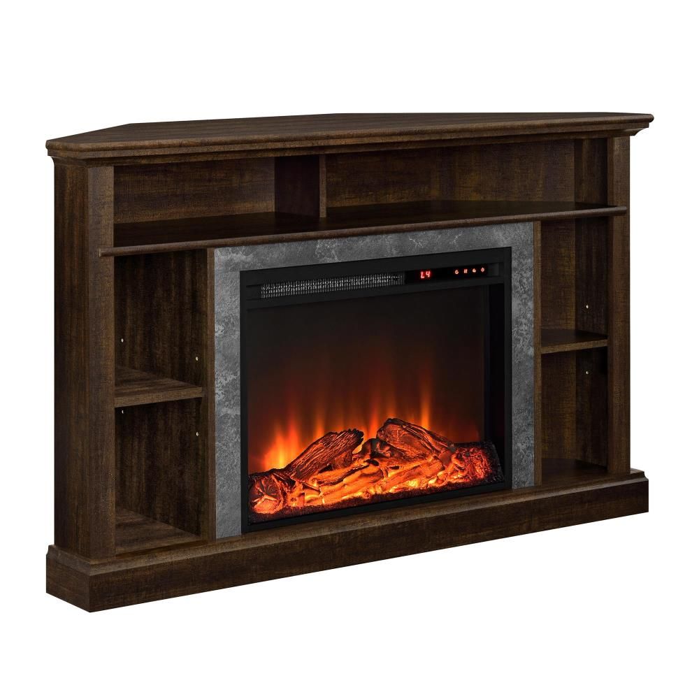 Espresso Corner Fireplace TV Stand with Faux Stone