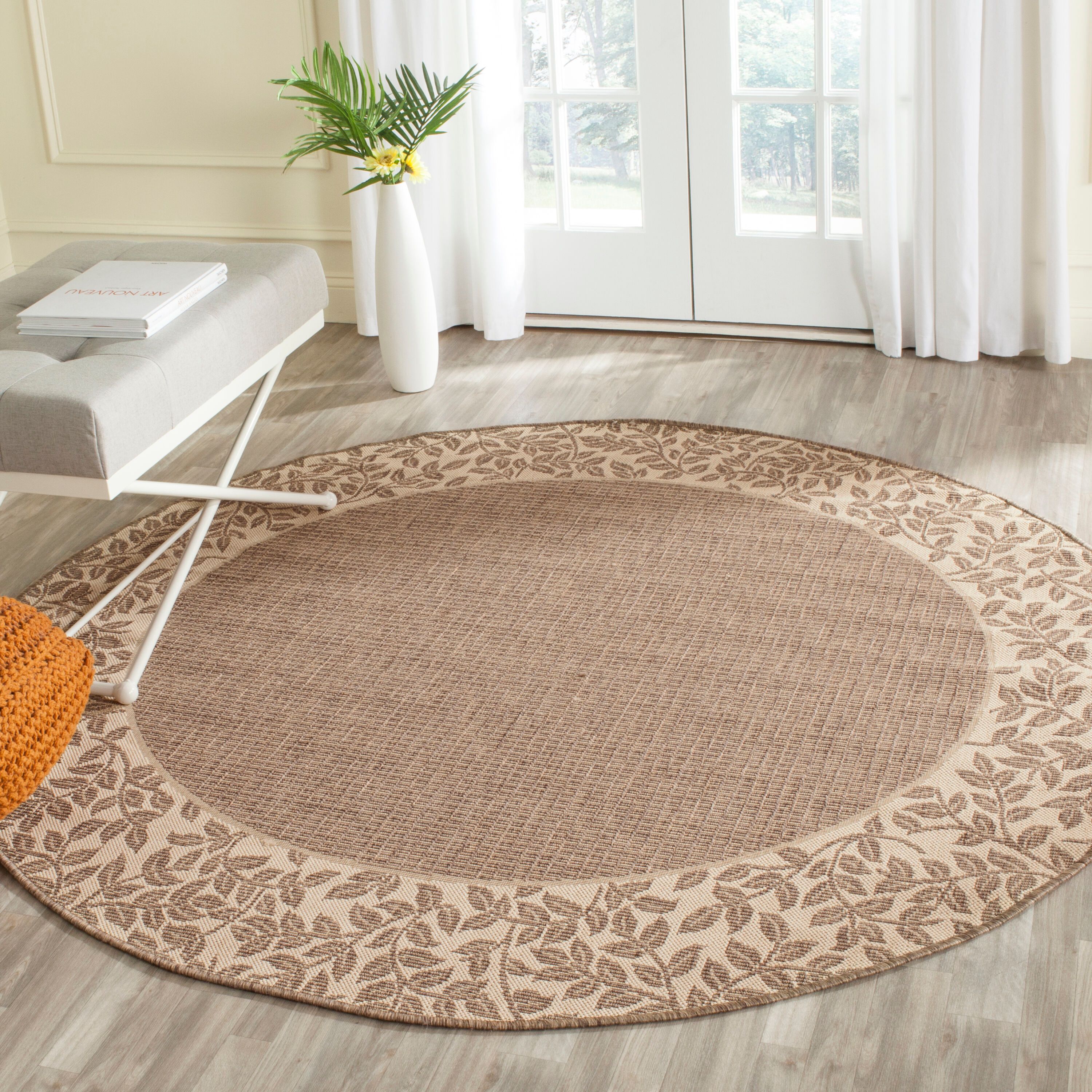 Reversible Blue Synthetic 59" Round Outdoor Rug