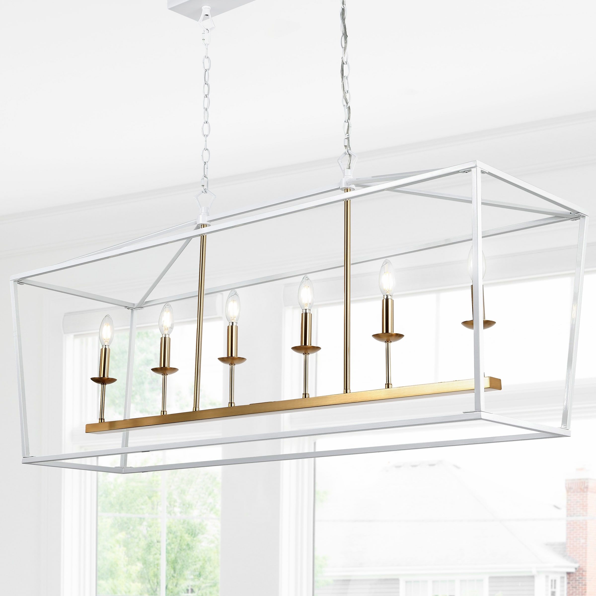 Pagoda 49" Satin White Iron Candle-Style Linear Chandelier