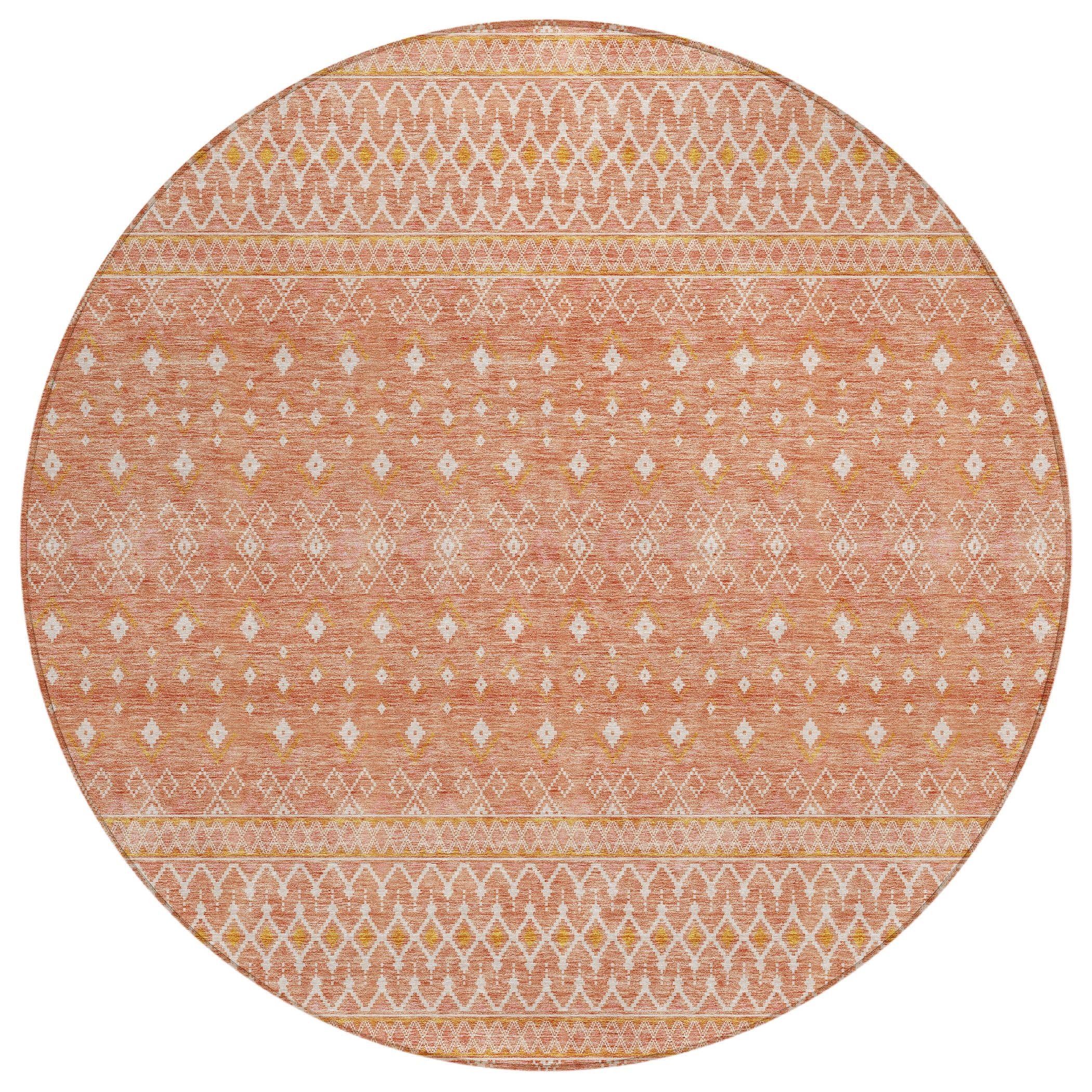 Salmon Round 8' Flat Woven Washable Synthetic Rug