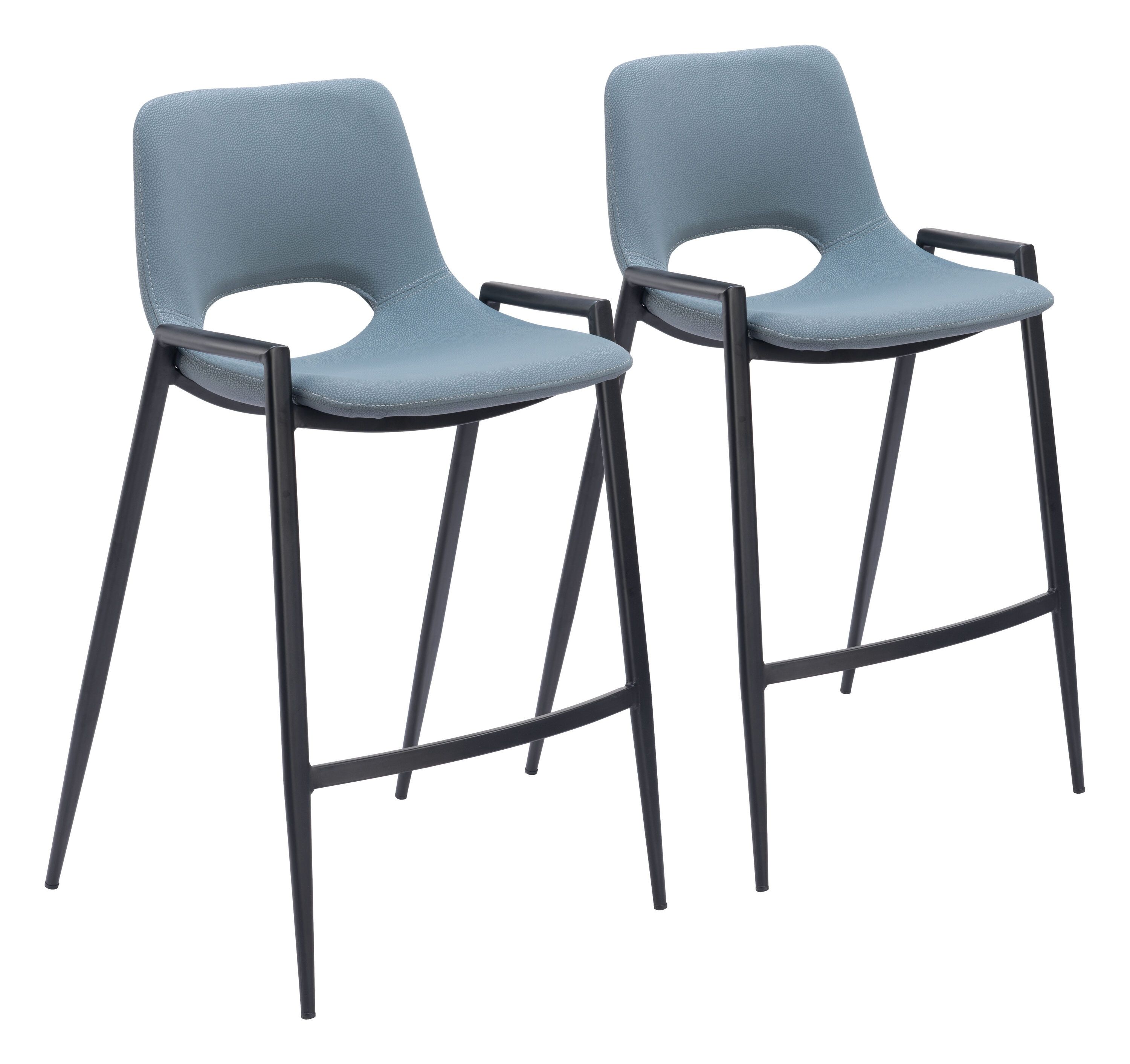 Desi Blue Faux Leather and Black Metal Counter Stool Set