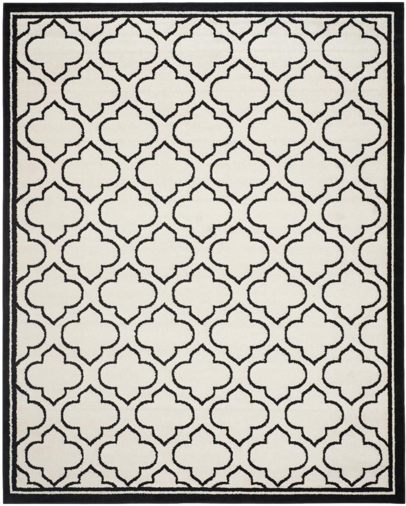 Ivory and Anthracite 9' x 12' Stain-Resistant Synthetic Rug
