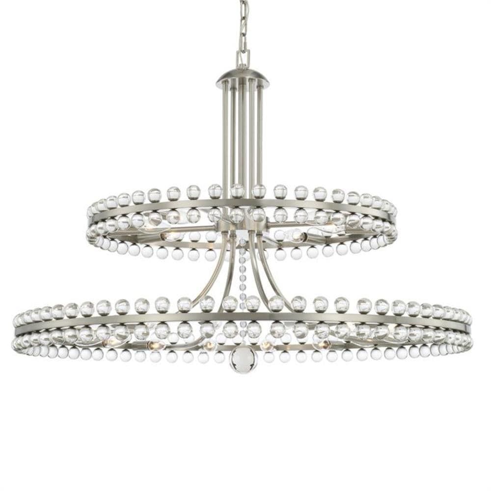 Brushed Nickel and Crystal 24-Light Chandelier with Glass Beads