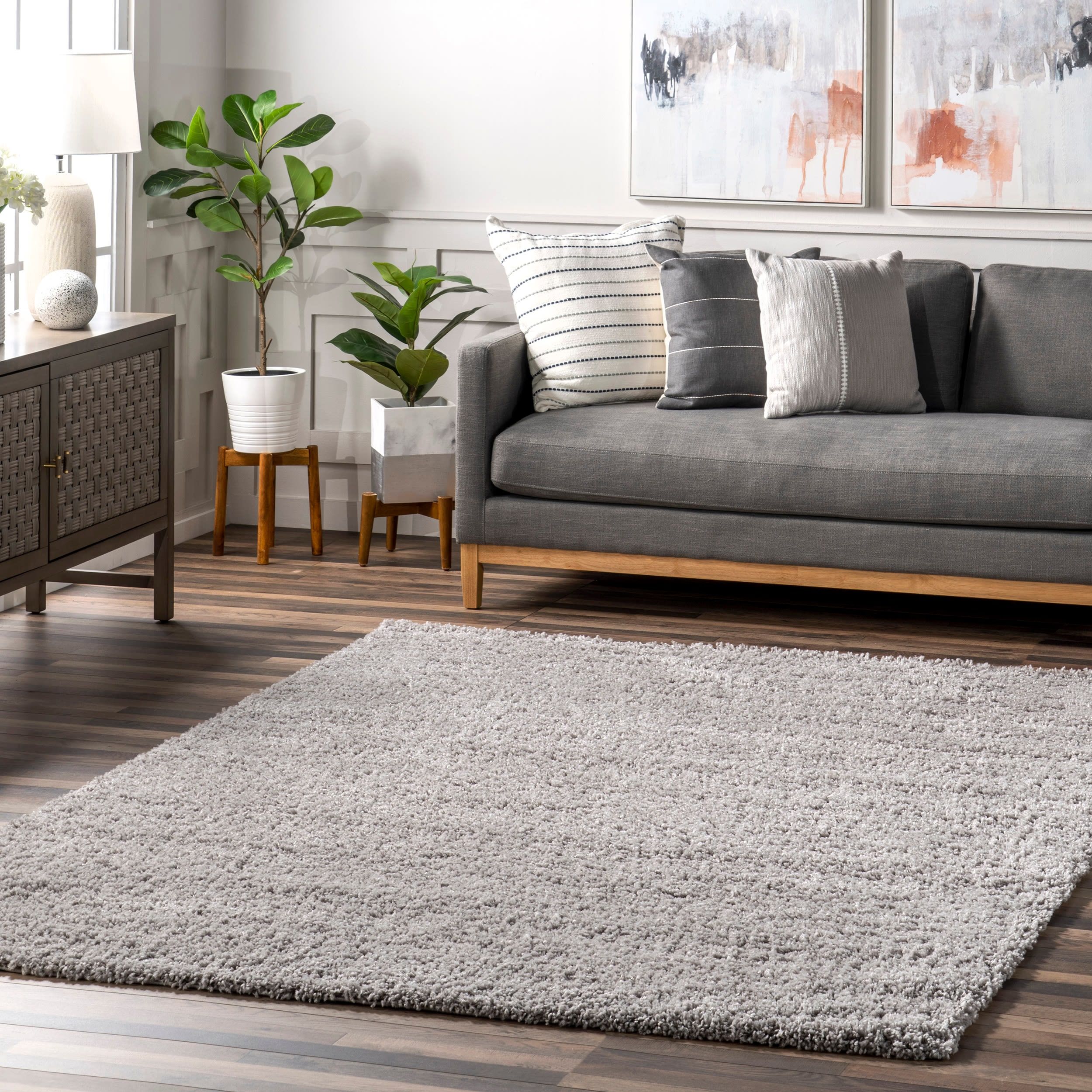 Luxurious Silver Shag Rectangular Area Rug - Synthetic, Easy Care