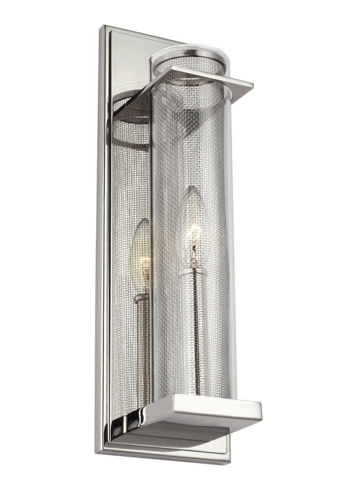 Polished Nickel Cylinder Dimmable Wall Sconce with Clear Glass Shade