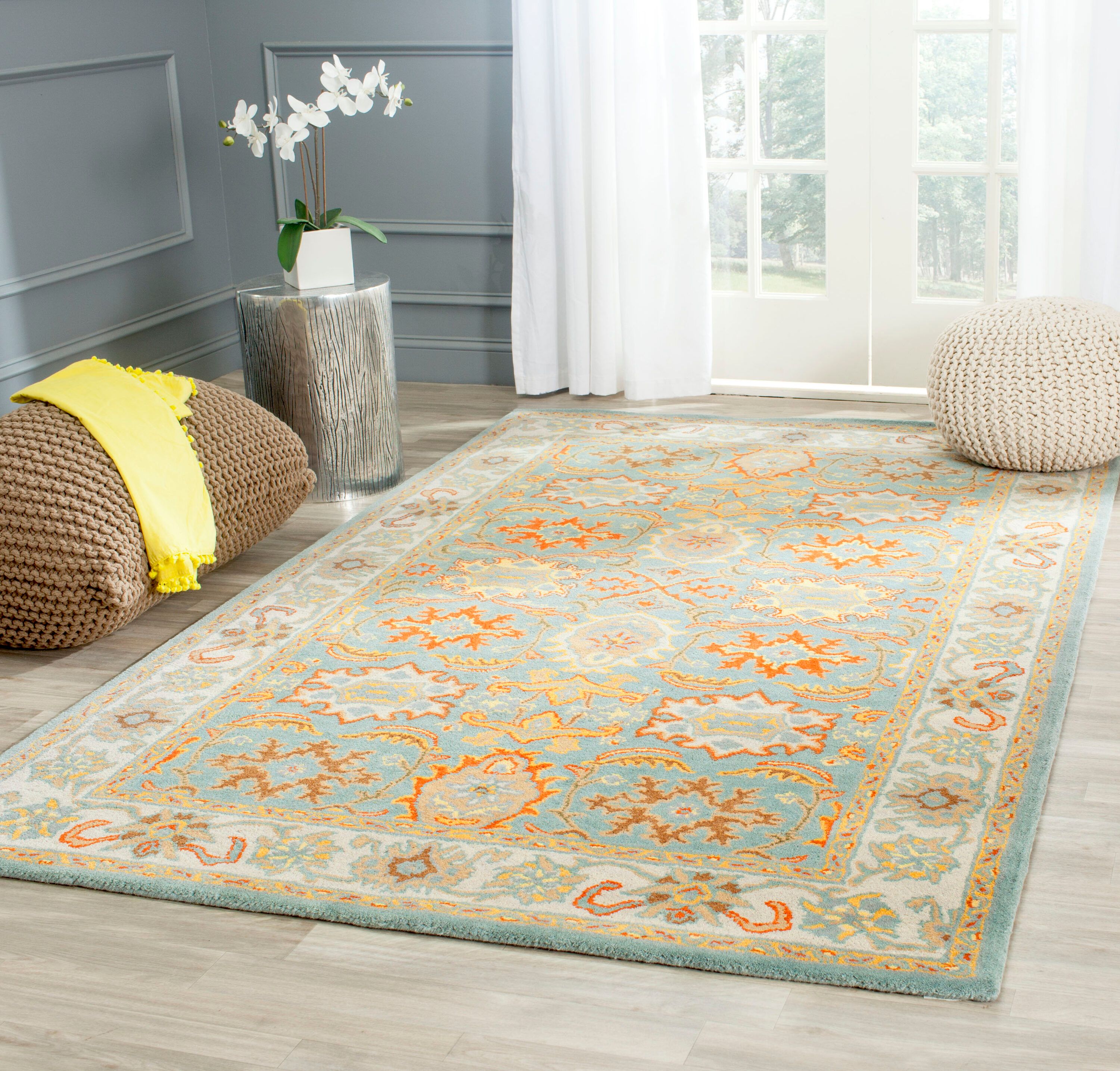 Hand-Tufted Light Blue and Ivory Wool Area Rug, 11' x 15'