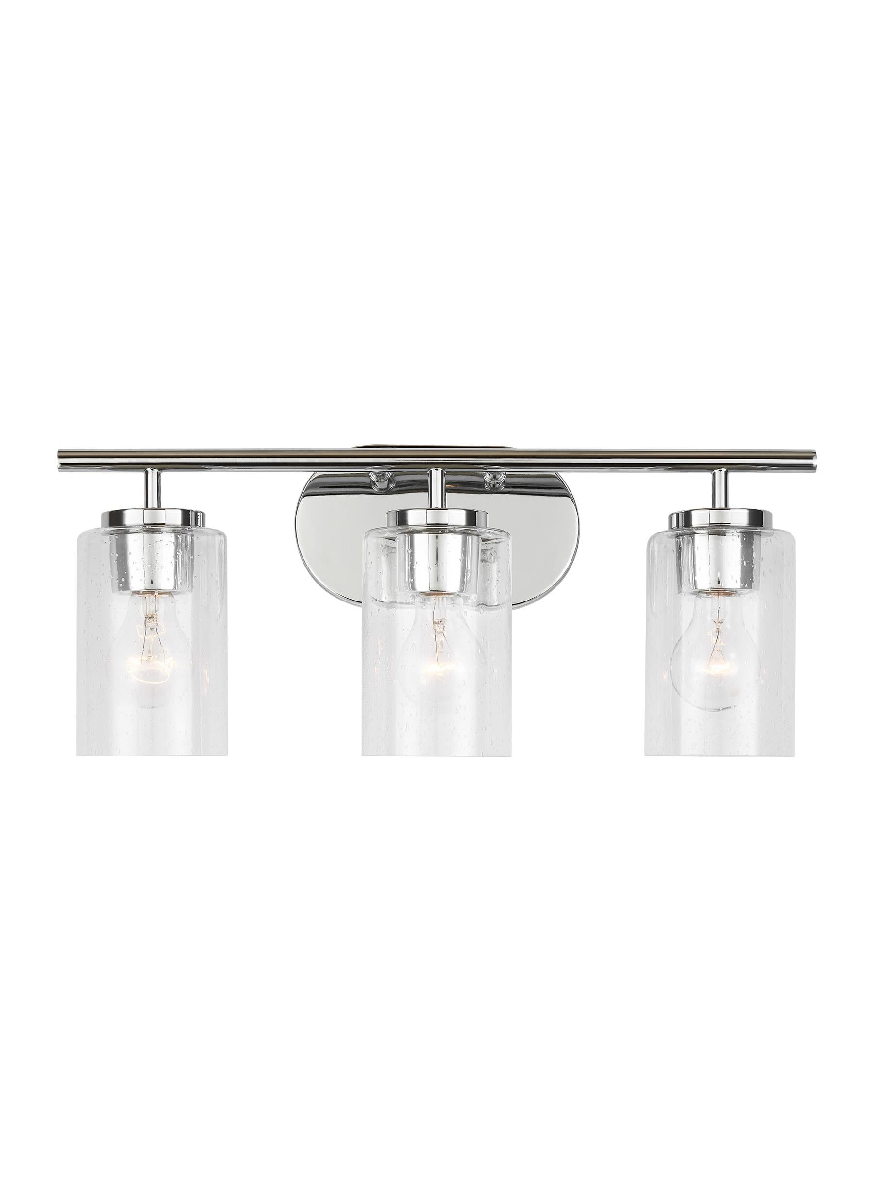 Chrome Clear Seeded Glass 3-Light Dimmable Vanity Fixture