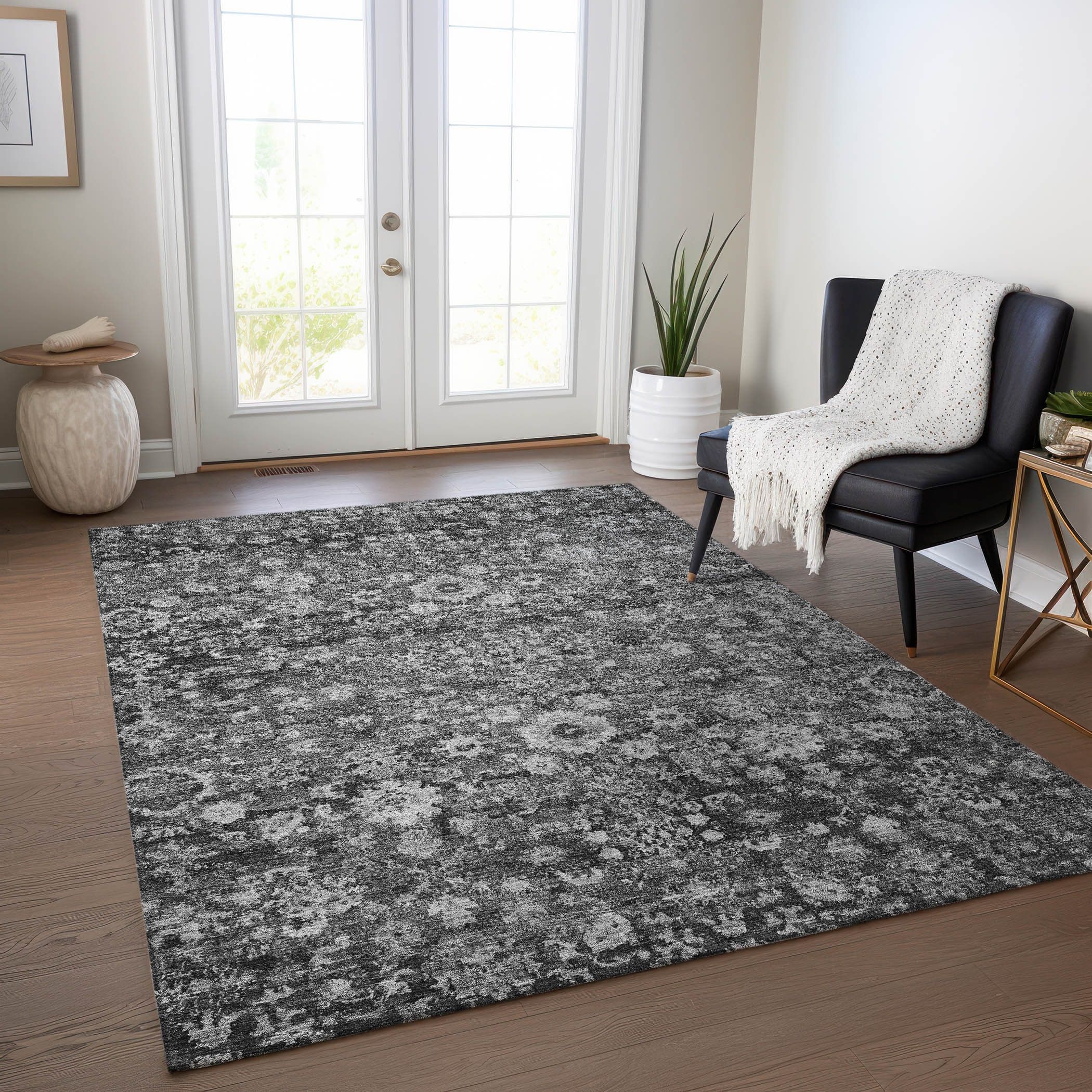 Gray Synthetic Rectangular 8' x 10' Washable Area Rug