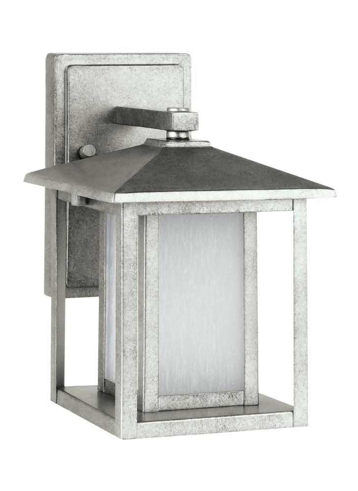 Weathered Pewter Outdoor LED Wall Lantern with Etched Glass