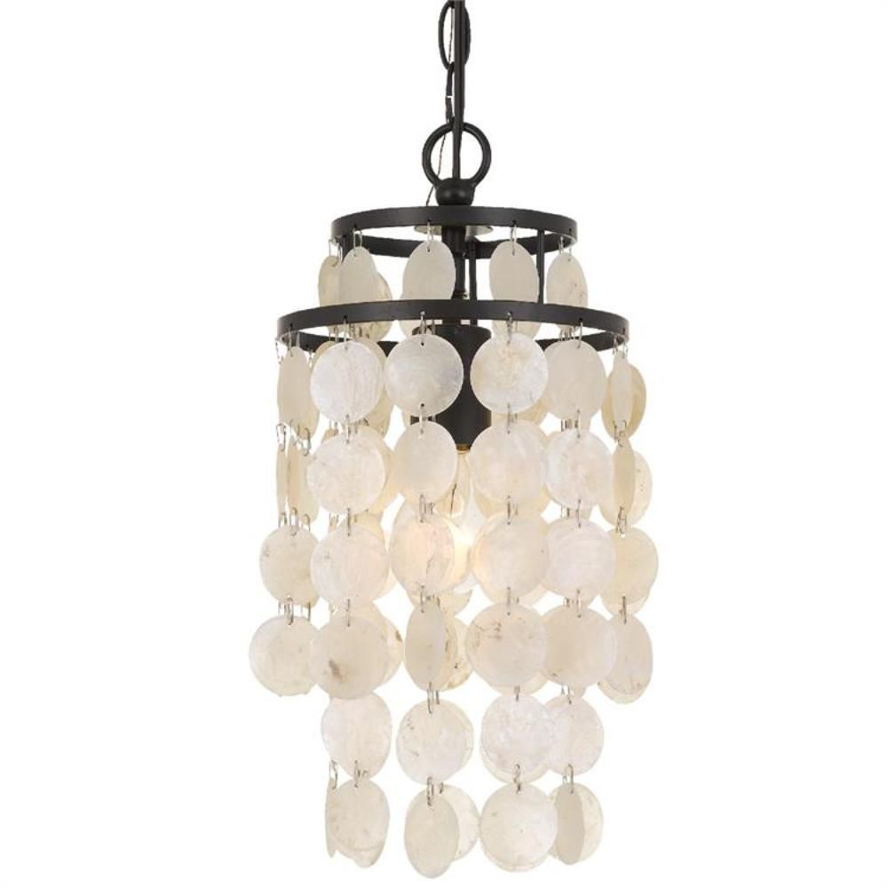 Elegant Dark Bronze Mini Chandelier with Capiz Shell Accents