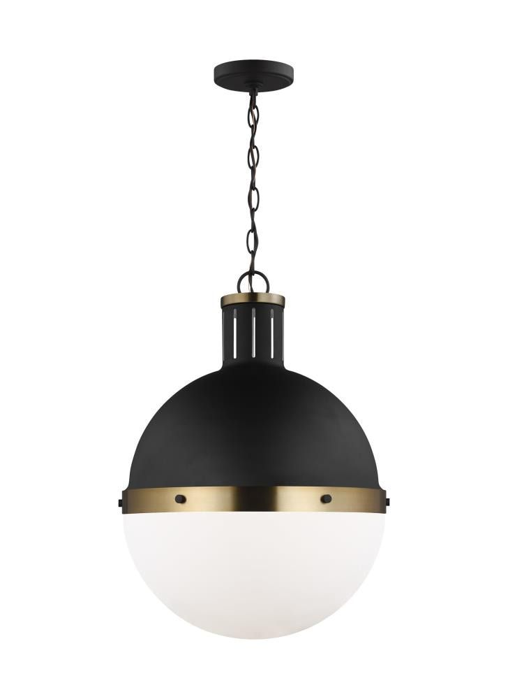 Midnight Black and Satin Brass Globe Pendant Light with Smooth White Glass Shade