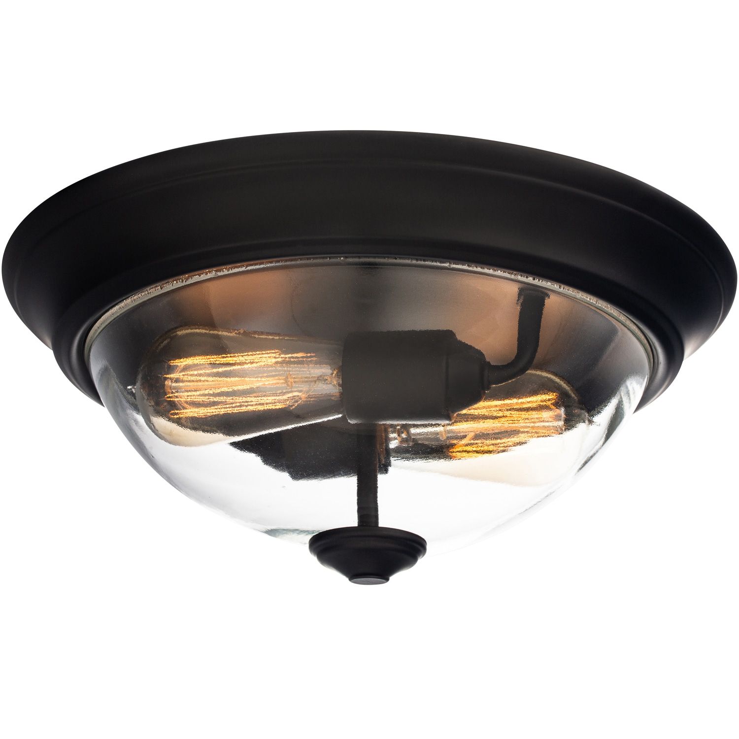 14.25" Clear Glass and Bronze Drum LED Ceiling Light