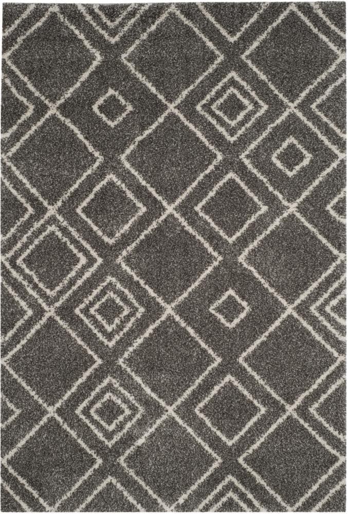 Brown and Ivory Geometric Shag 8' x 10' Synthetic Area Rug