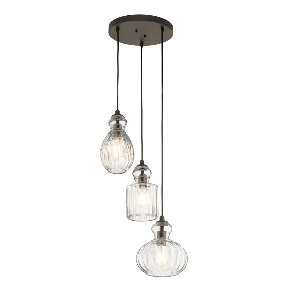 Olde Bronze Modern 18" Clear Glass 3-Light Pendant