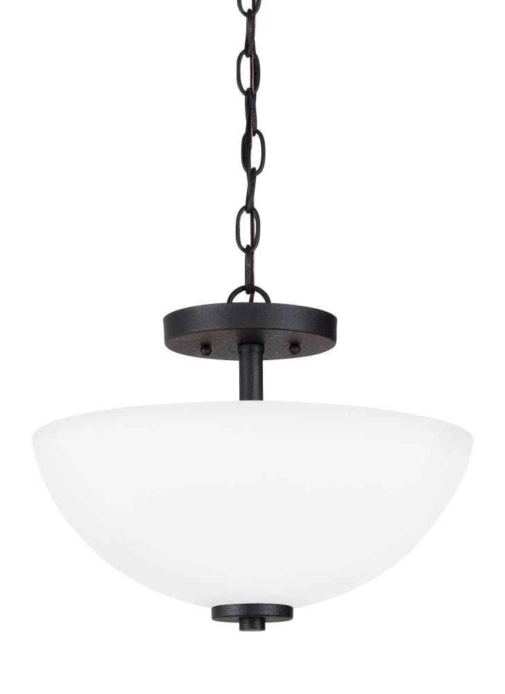 Midnight Black Glass Two-Light Semi-Flush Convertible Pendant