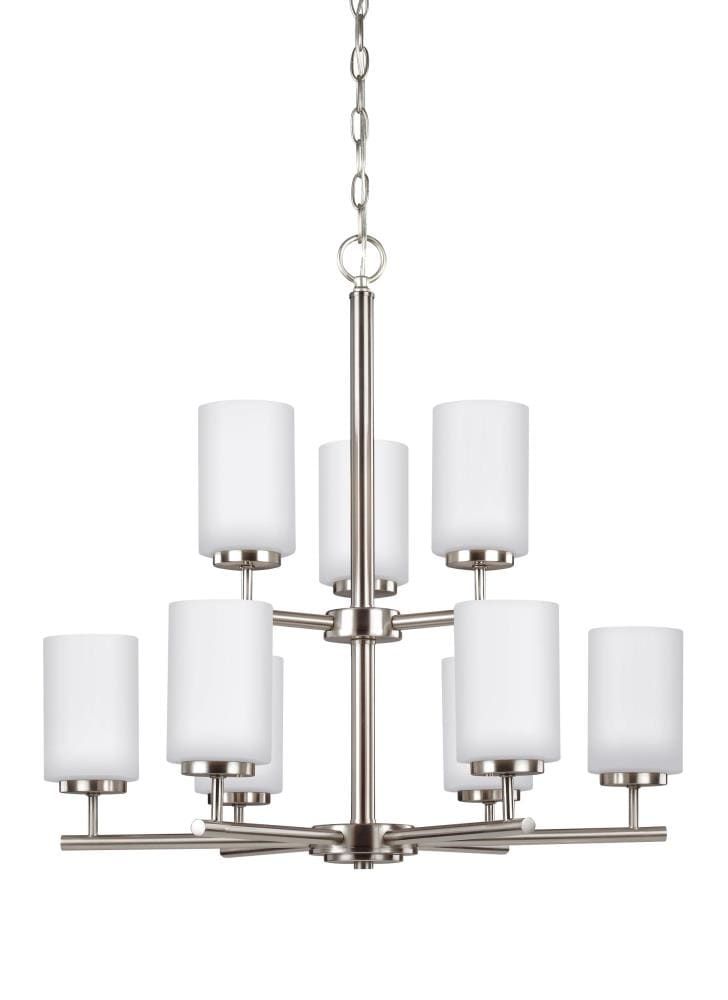 Oslo Sleek 9-Light Brushed Nickel Chandelier with Opal Etched Glass