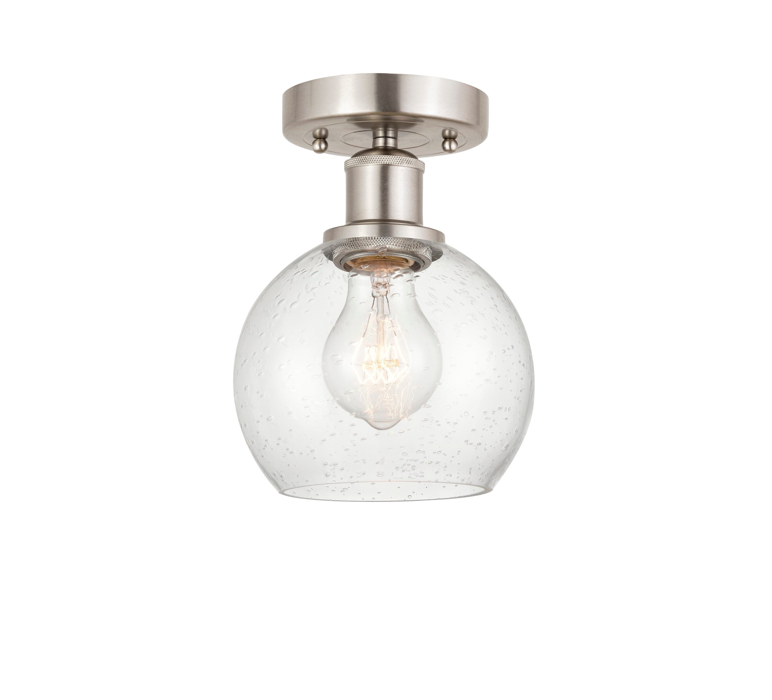 Athens 6" Globe Semi-Flush Mount in Brushed Satin Nickel with Seedy Glass