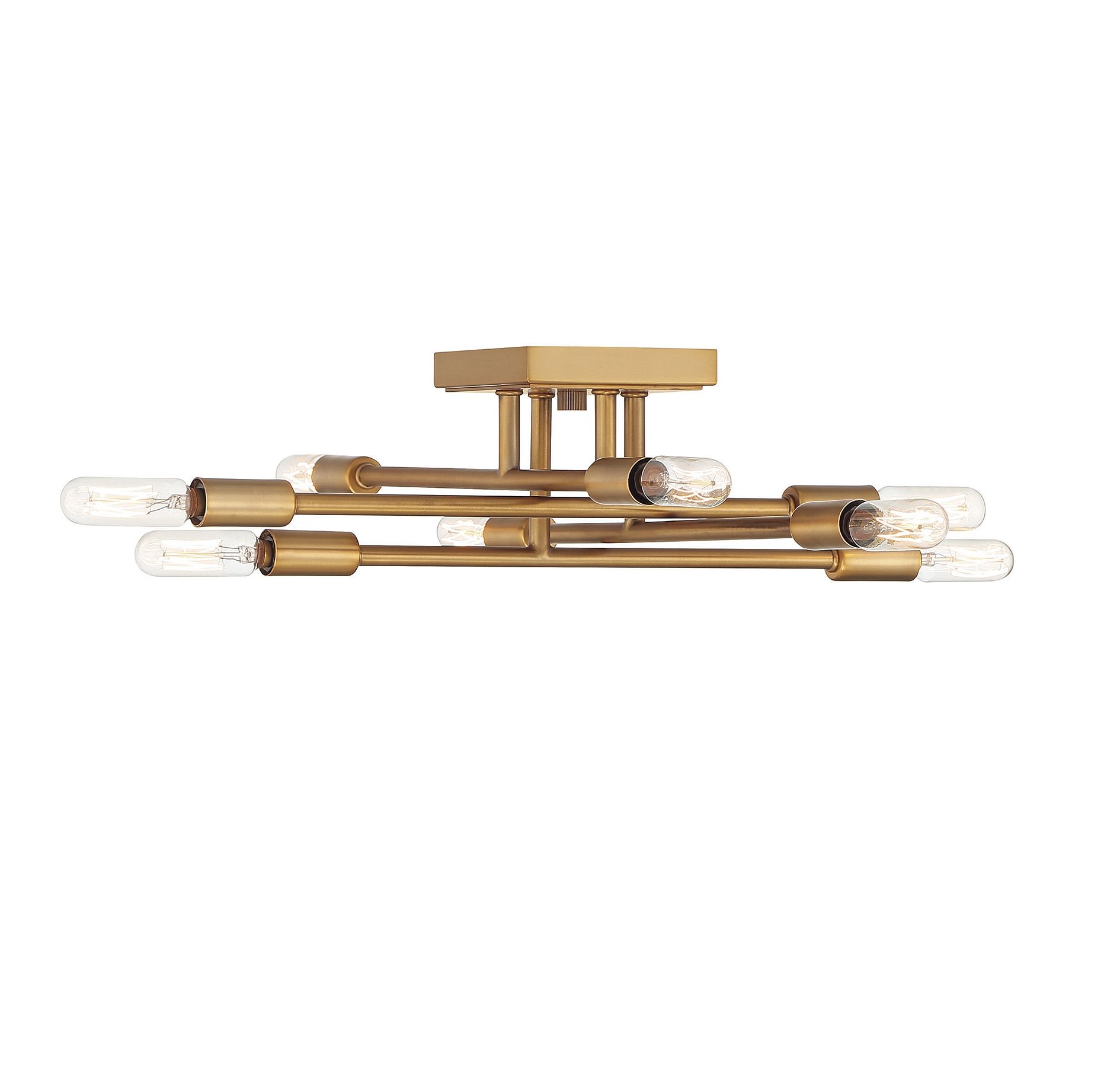Warm Brass and Glass 8-Light Semi-Flush Mount Ceiling Fixture