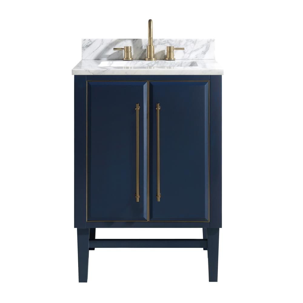 Navy Blue and Gold 25" Single Vanity with Marble Top