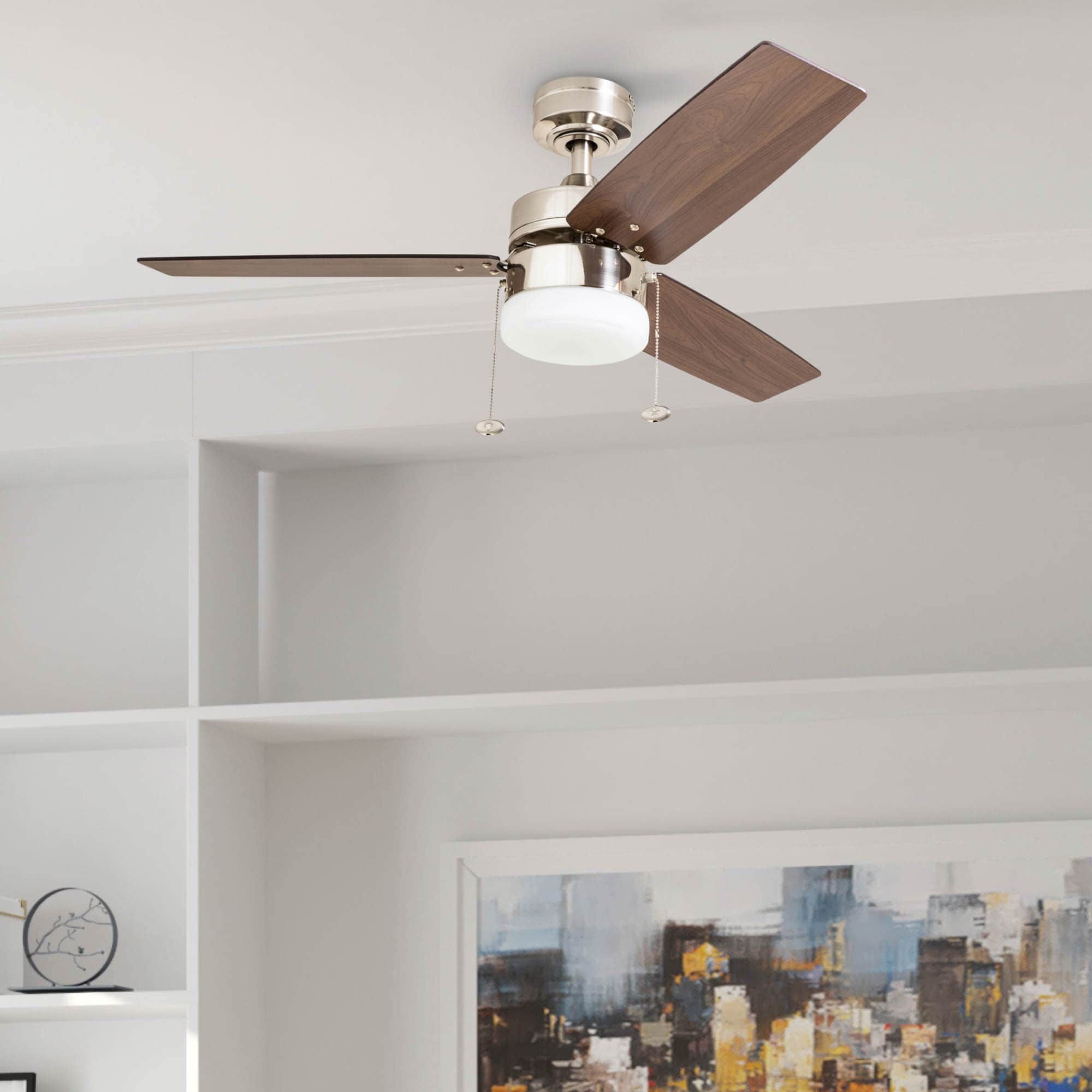 42-Inch Brushed Nickel Ceiling Fan with LED Light and Reversible Blades