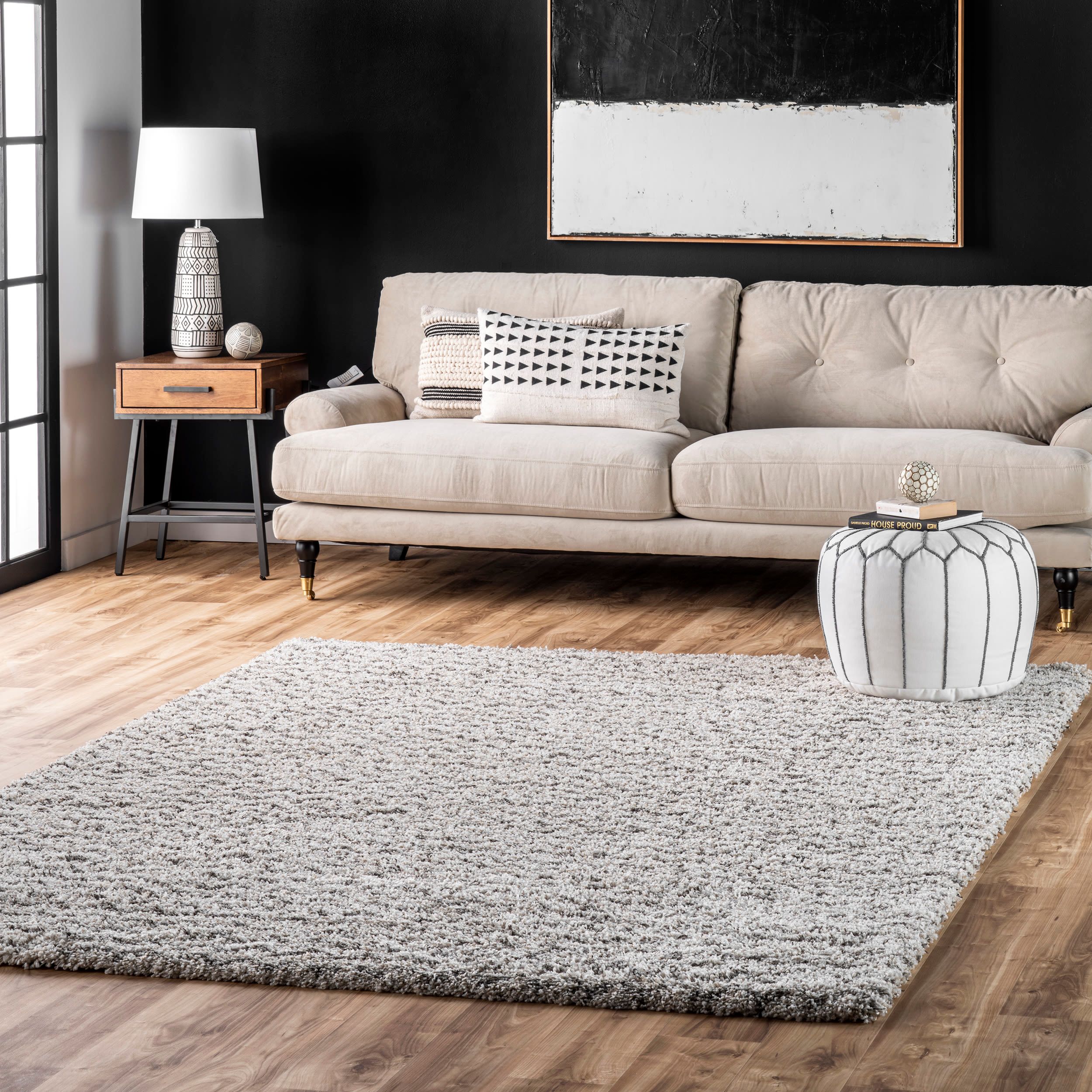 Ivory 9' x 12' Synthetic Shag Stripe Area Rug