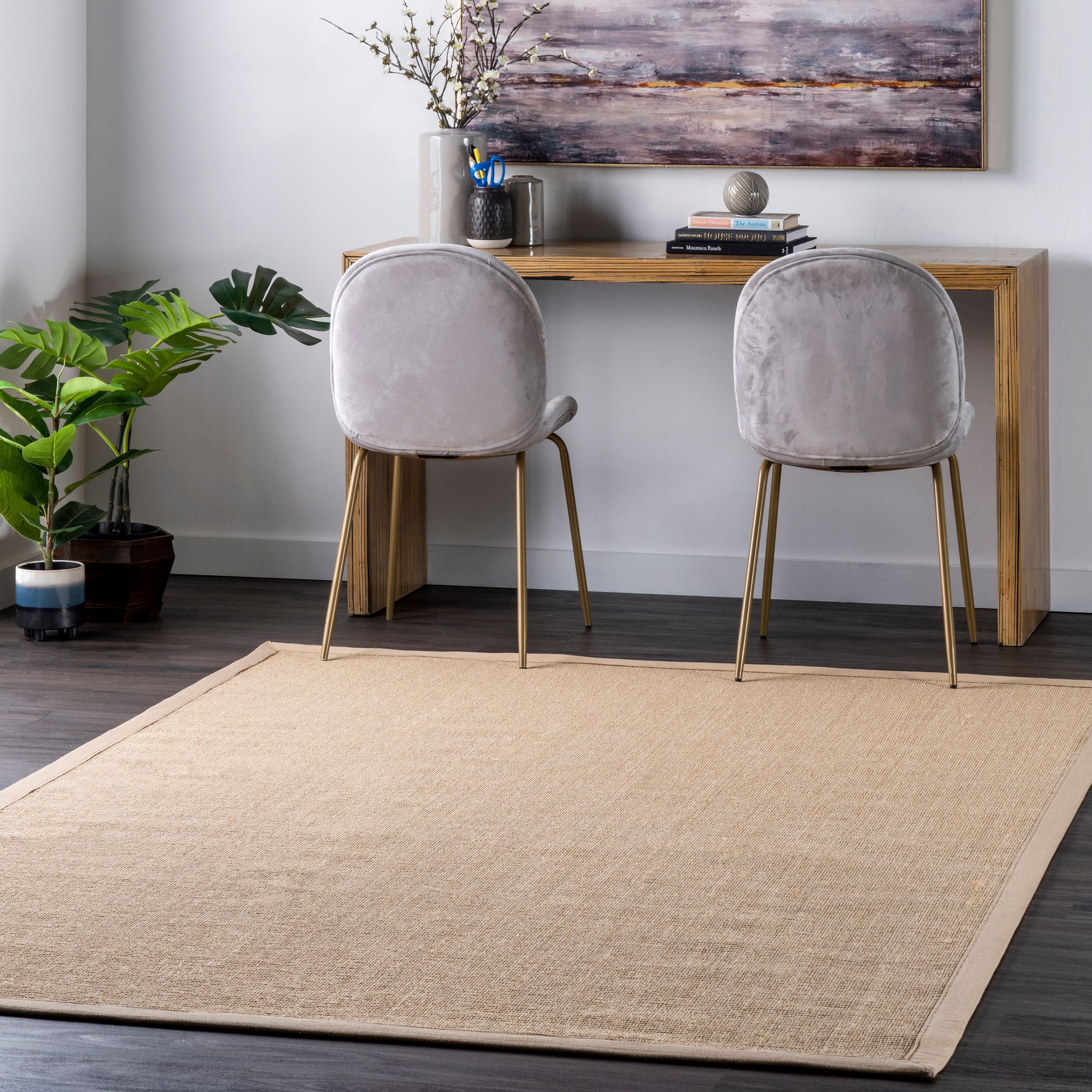Beige Flat Woven Cotton Rectangular 4' x 6' Area Rug
