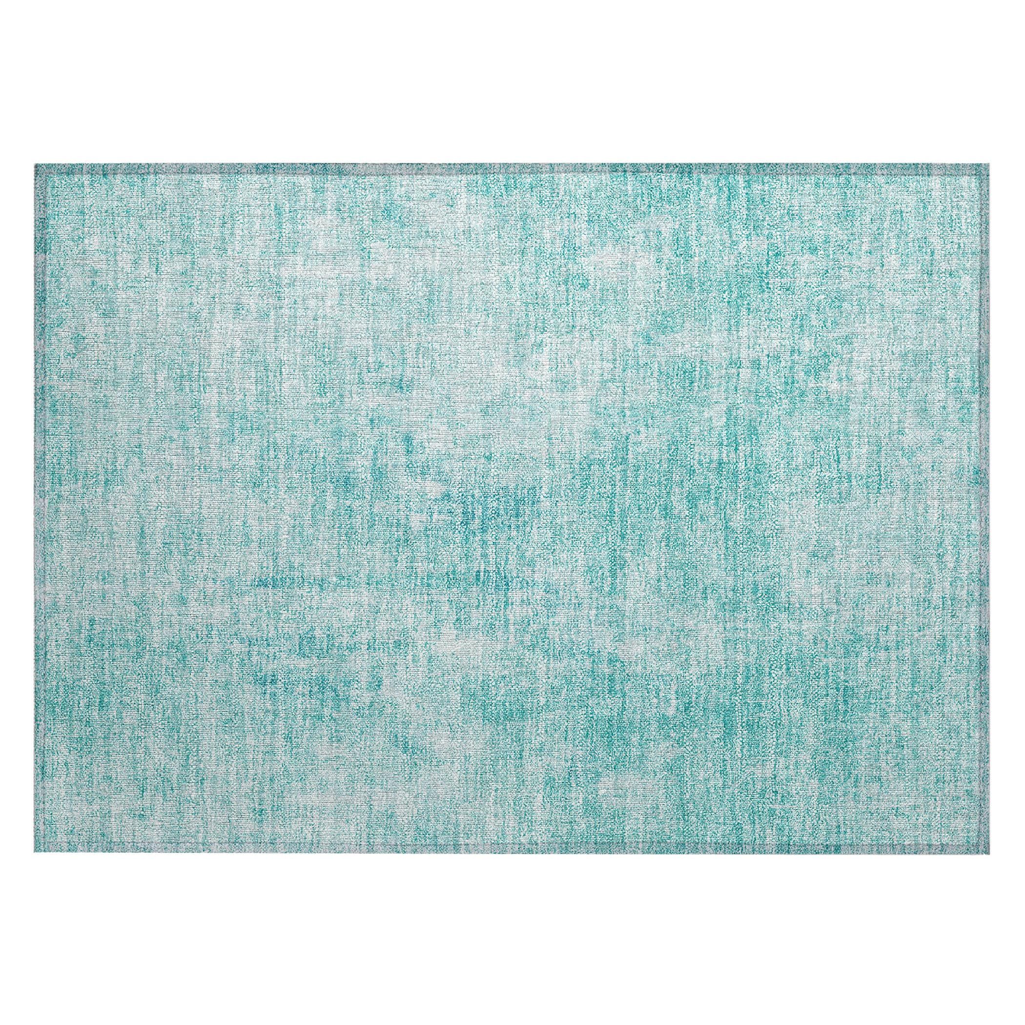 Teal Abstract Flat Woven Indoor Outdoor Rug 1'8" x 2'6"