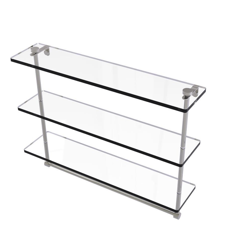 22" Satin Nickel Triple Tiered Glass Wall Shelf with Towel Bar