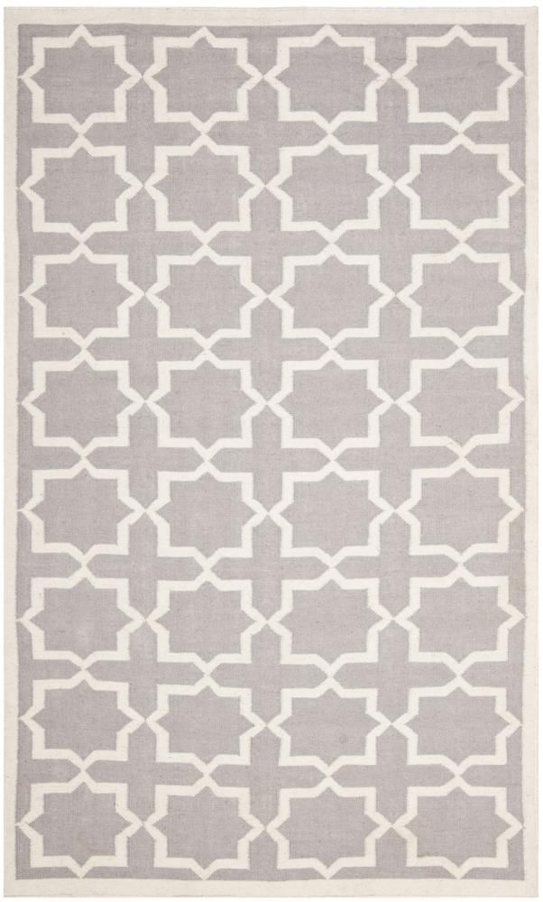 Handmade Grey/Ivory Geometric Wool Rug 59"x8"