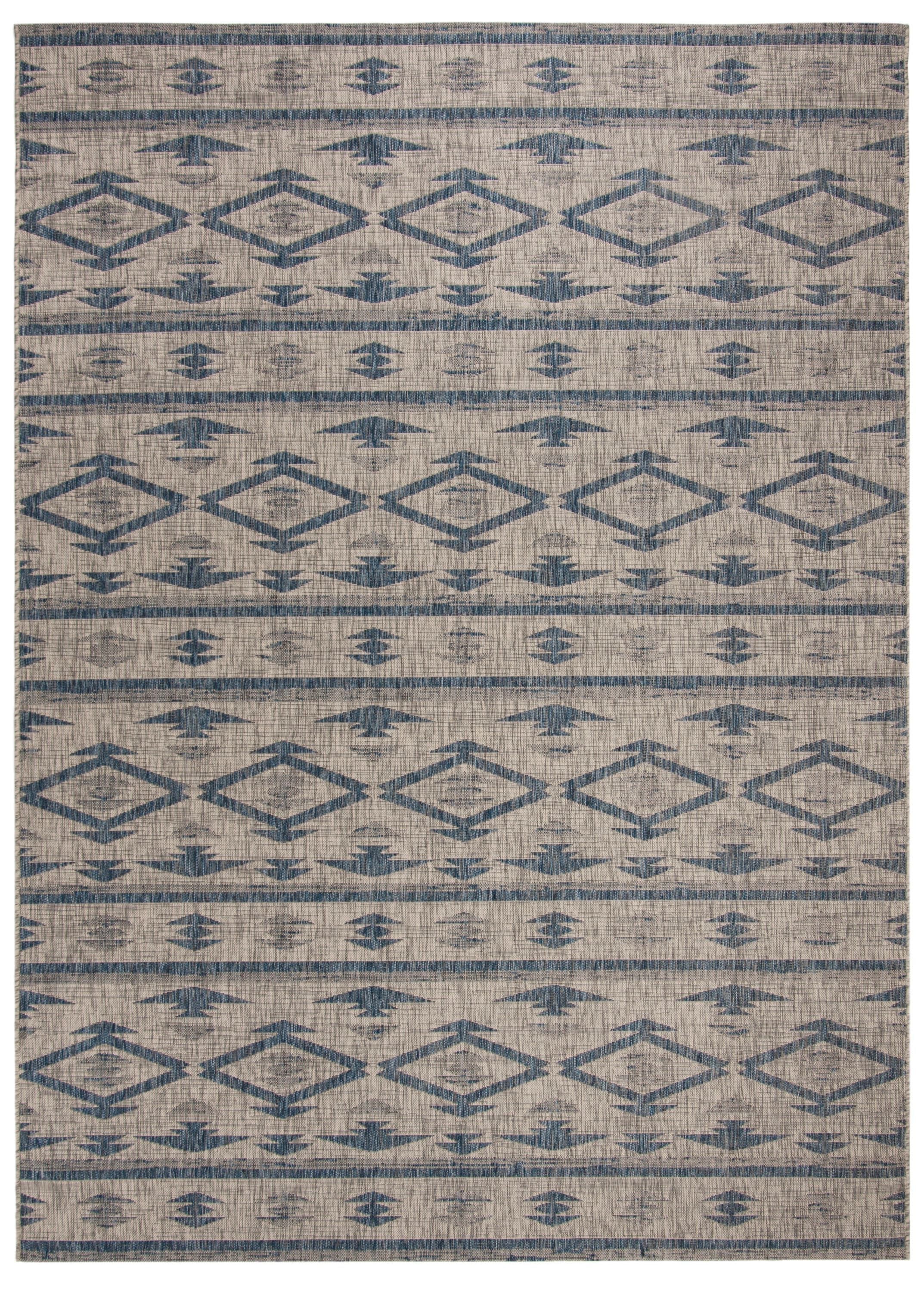 Gray and Navy 9' x 12' Outdoor Synthetic Area Rug