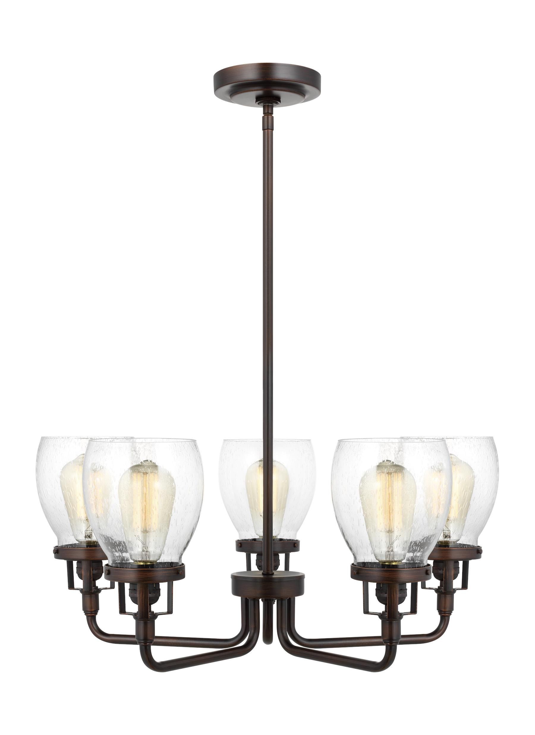 Bronze 5-Light Chandelier with Clear Seeded Glass Shades
