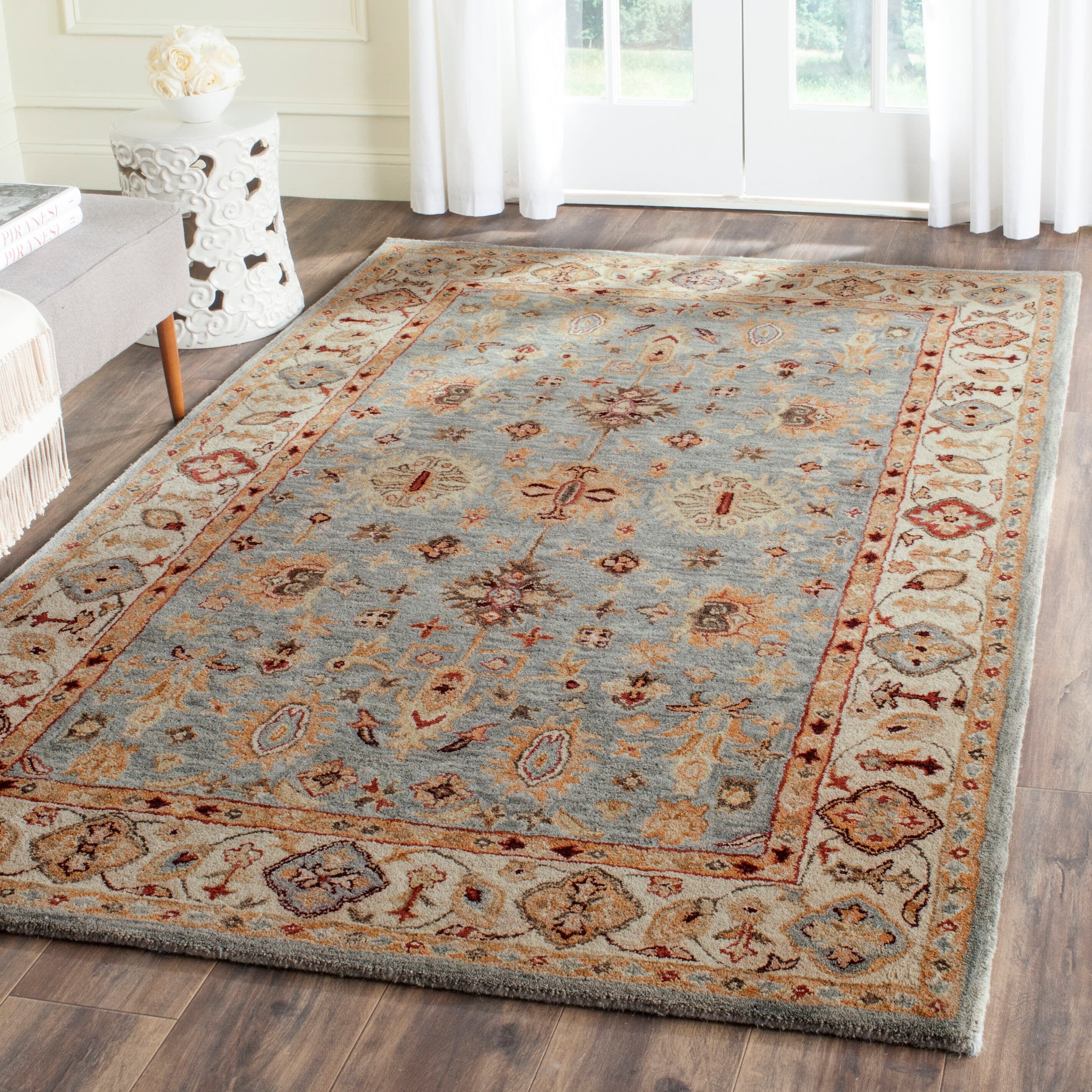 Hand-Tufted Elegance Blue Wool Rectangular Area Rug, 3' x 5'