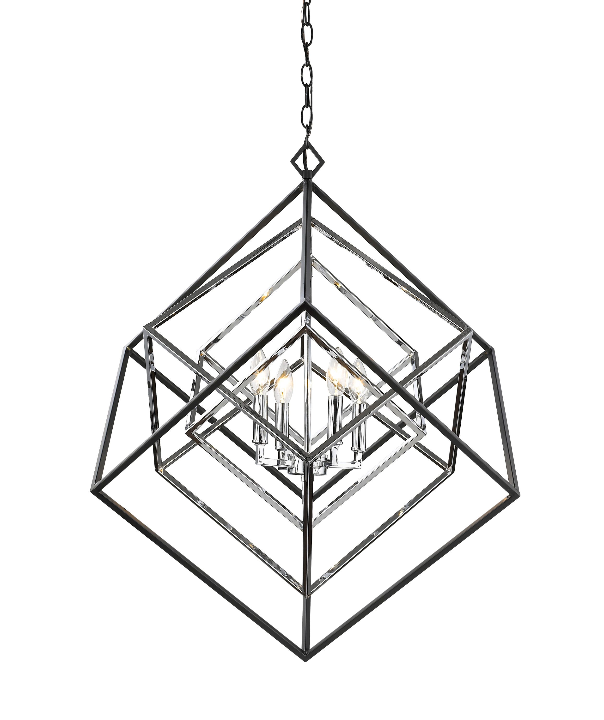 Euclid Modern Matte Black and Chrome 29.5" Steel Cage Chandelier