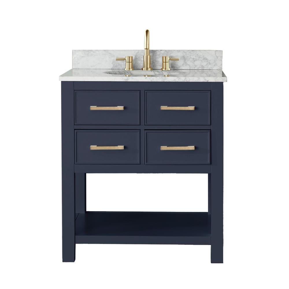 Navy Blue Solid Wood 30" Vanity with Stone Top