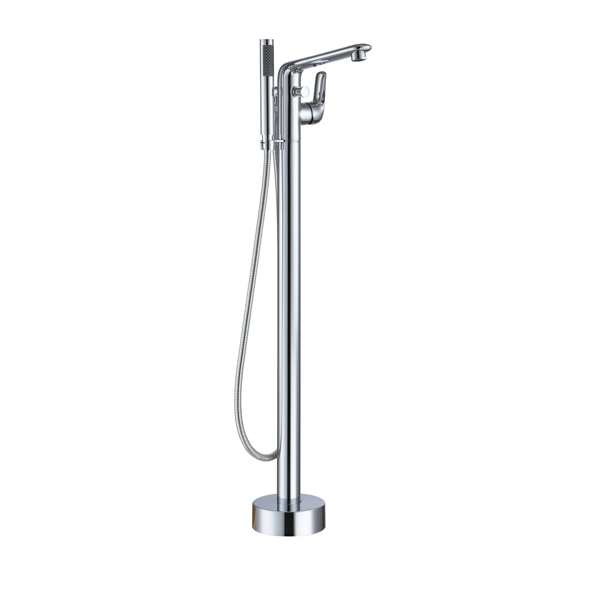 CASAINC Chrome 1-handle Freestanding Swivel Bathtub Faucet with Hand Shower ( Valve Included )
