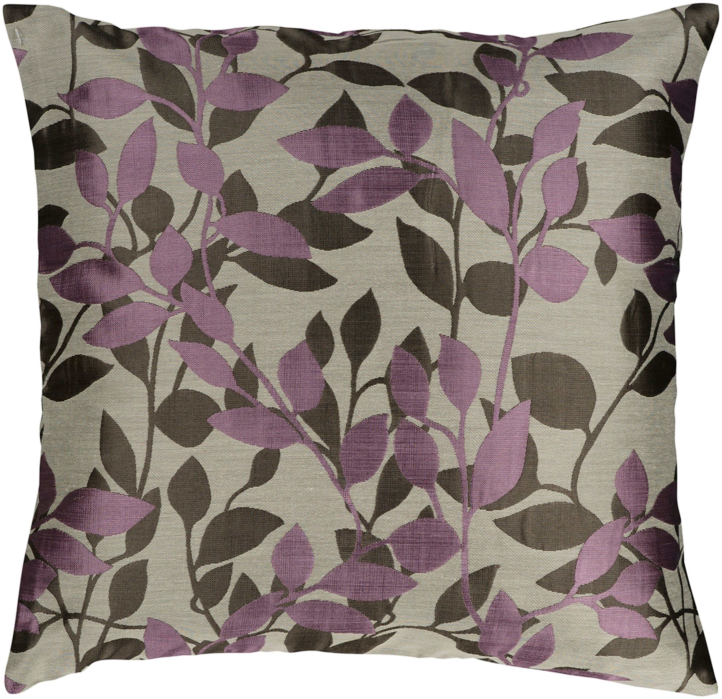 Bright Purple and Taupe Embroidered Square Pillow, 22-inch