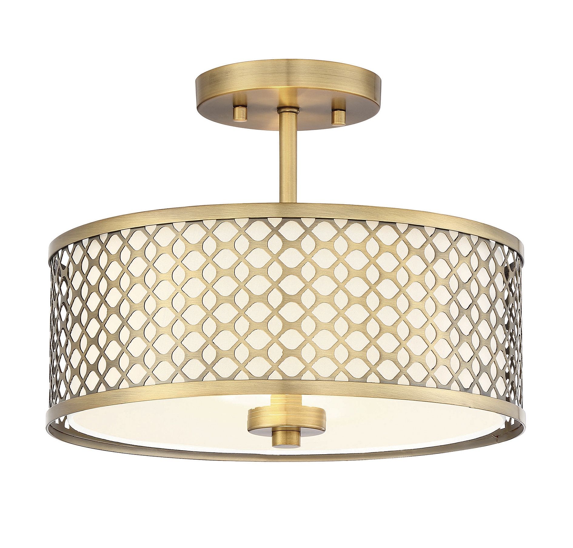 Meridian Elegance 2-Light Natural Brass Ceiling Light with Cream Fabric Shade