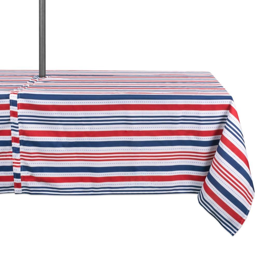 Patriotic Red, White, and Blue Striped Polyester Tablecloth