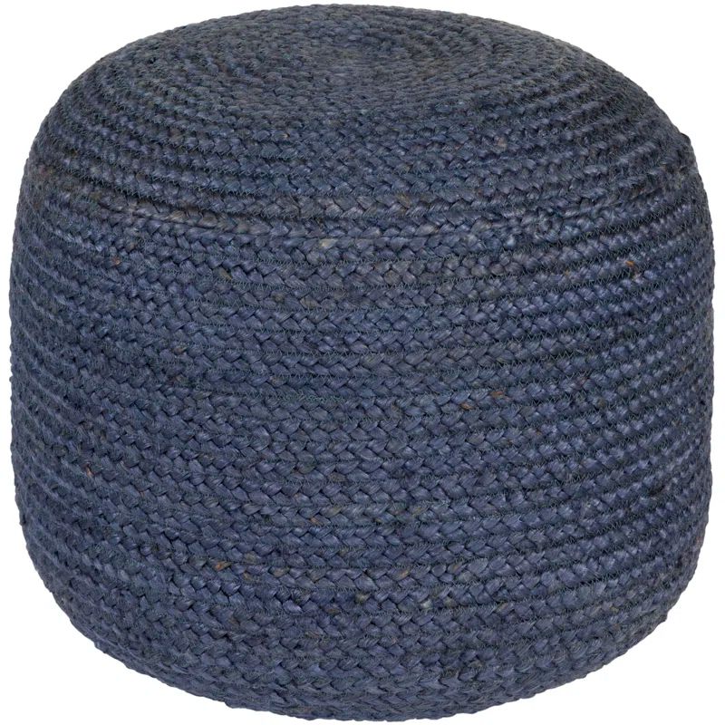Surya Tropics Dark Blue Woven Jute Round Pouf Ottoman