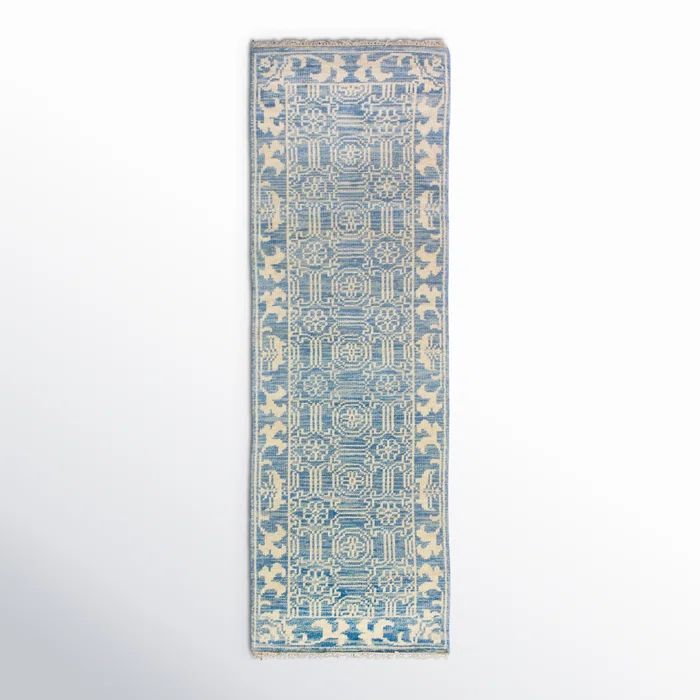 Denim Geometric Hand-Knotted Wool Area Rug 5' x 7'