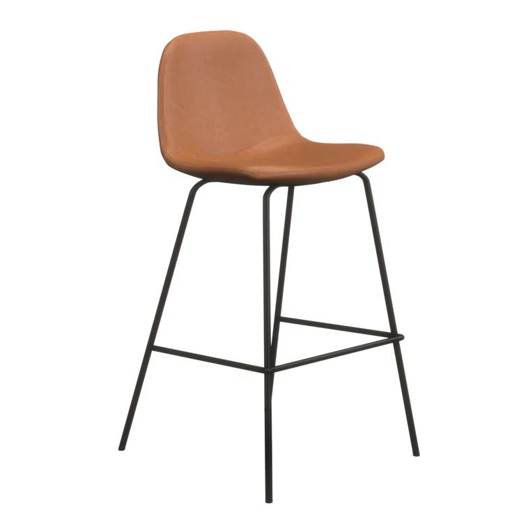 Saddle Vegan Leather Counter Stool with Metal Legs, Set of 2