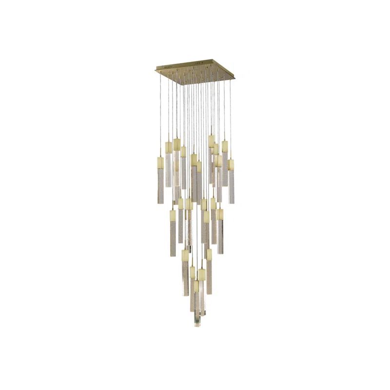 Original Glacier Cascading LED Pendant in Brushed Brass with Clear Bubbles