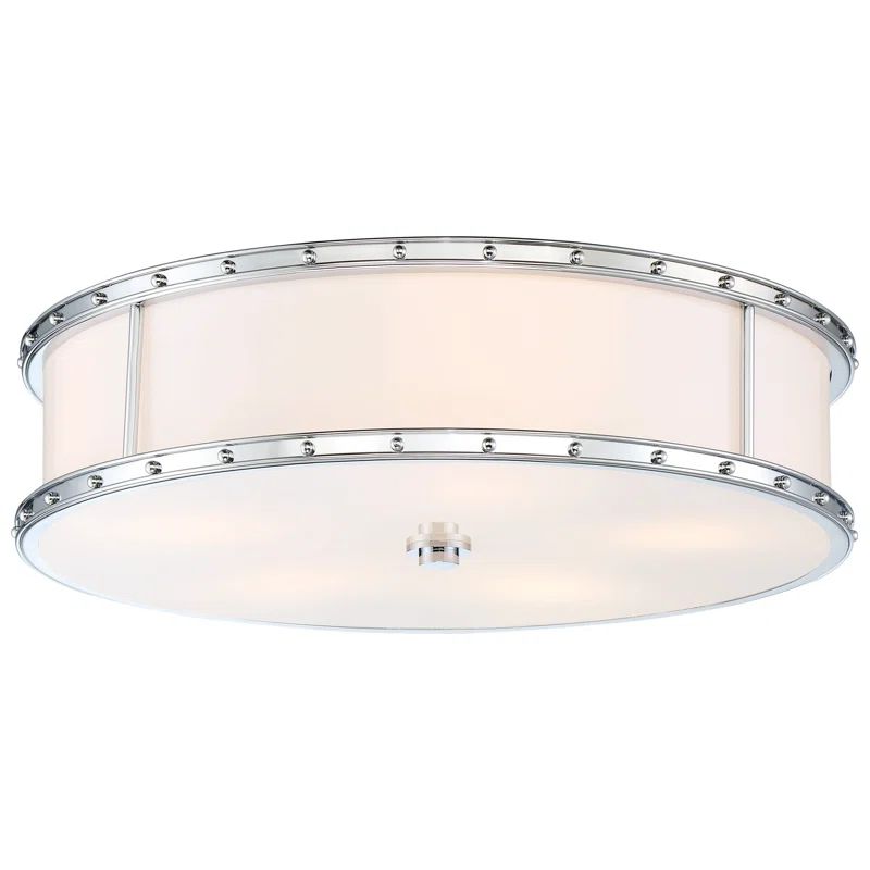 Etched Opal Chrome LED Drum Flush Mount Light, Indoor/Outdoor