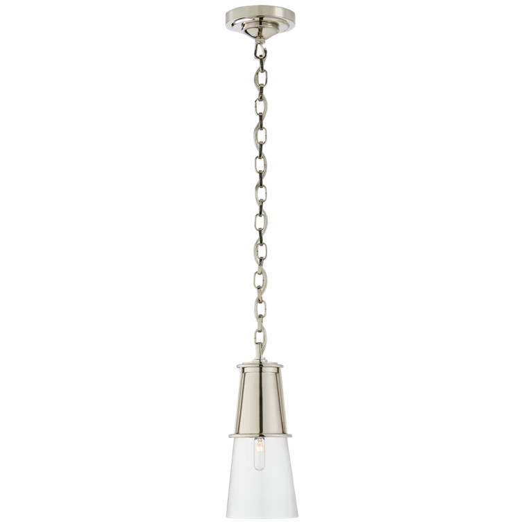 Modern Flared Silhouette 11.25" Pendant in Polished Nickel with Clear Glass