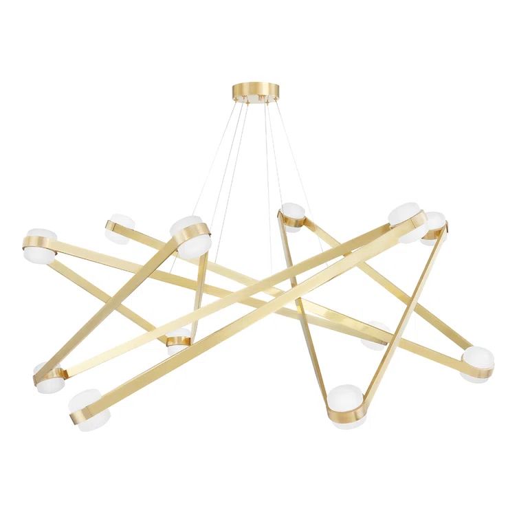 Orbit Aged Brass 12-Light LED Chandelier with Opal Glass Shades